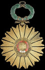 Peru, Order of the Sun, Grand Cross set of insignia, by Casa Nacional de Moneda, Lima, comprising sash badge, 58mm, and breast star, 75mm, in silver-g...