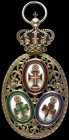 Portugal, Order of the Bands, Sash badge, unmarked, mid to late 19th century, in silver-gilt with the enamelled badges of the Orders of Christ, St. Be...