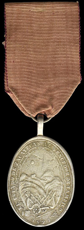 State of Zacatecas’s Medal for Tampico, 1829, in silver, 47 x 36mm (Grove D-35a;...