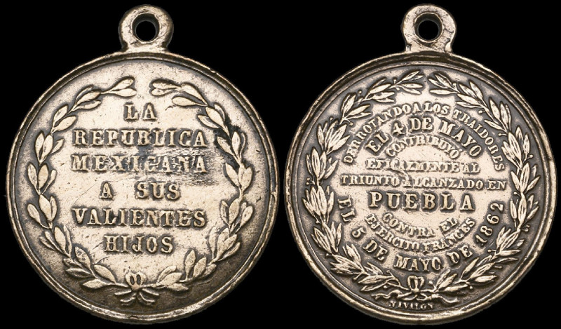 Bronze Medal for Defeating the Traitors of Puebla, 5 May 1862, by Navalon, inscr...