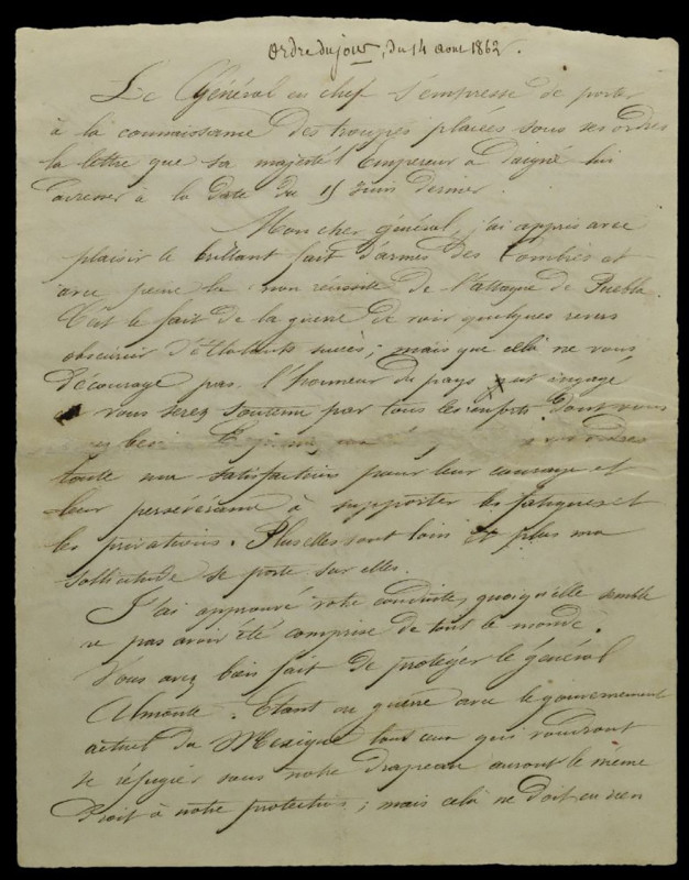 Battle of Puebla, 5 May 1862, original hand-written and signed letter by the Fre...