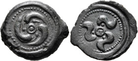 CENTRAL GAUL. Lingones. Circa 1st century BC. Cast unit (Potin, 21 mm, 3.59 g), 'aux trois poissons' type. Three horn-shaped ornaments revolving aroun...