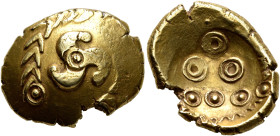 CENTRAL EUROPE. Uncertain tribe. 1st century BC. Stater (Gold, 21 mm, 7.24 g, 12 h), 'Regenbogenschüsselchen, Mardorf' type. Triskeles within a torc-s...