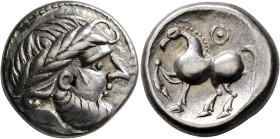 MIDDLE DANUBE. Uncertain tribe. 2nd century BC. Tetradrachm (Silver, 22 mm, 11.93 g, 3 h), 'Kugelwange mit Ringel' type, imitating Philip II of Macedo...