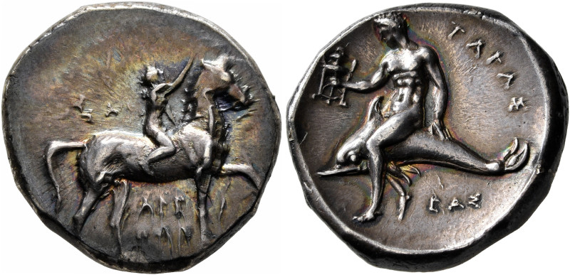 CALABRIA. Tarentum. Circa 302-280 BC. Didrachm or Nomos (Silver, 21 mm, 7.88 g, ...