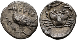 SICILY. Eryx. Circa 480-472 BC. Litra (Silver, 10 mm, 0.53 g, 1 h). ERYKI-ИOИ Eagle standing left with closed wings. Rev. Crab. HGC 12, 296. SNG ANS 1...