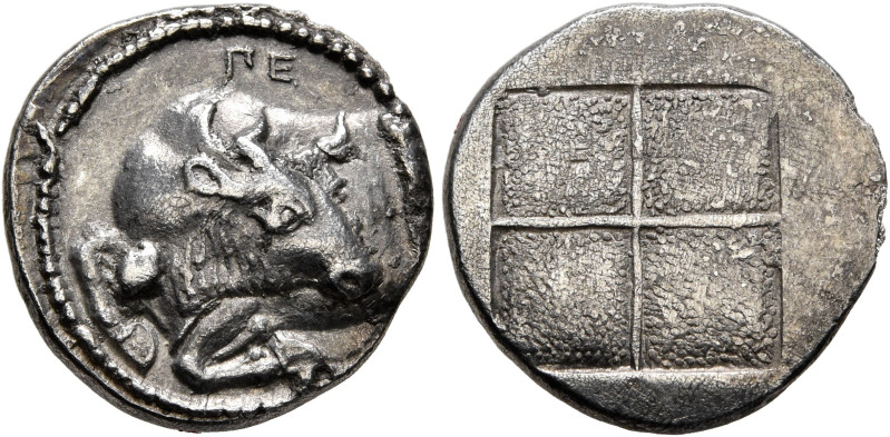 MACEDON. Akanthos. Circa 430-390 BC. Tetrobol (Silver, 16 mm, 2.35 g). Forepart ...