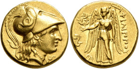 KINGS OF MACEDON. Philip III Arrhidaios, 323-317 BC. Stater (Gold, 18 mm, 8.56 g, 9 h), Lampsakos, struck under Leonnatos, Arrhidaios, or Antigonos I ...