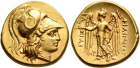 KINGS OF MACEDON. Philip III Arrhidaios, 323-317 BC. Stater (Gold, 18 mm, 8.57 g, 12 h), Babylon, struck under Archon, Dokimos, or Seleukos I. Head of...