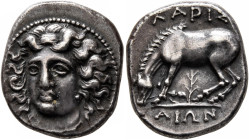 THESSALY. Larissa. Circa 365-356 BC. Drachm (Silver, 19 mm, 6.01 g, 12 h). Head of the nymph Larissa facing slightly to left, wearing ampyx, pendant e...