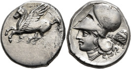 AKARNANIA. Anaktorion. Circa 320-280 BC. Stater (Silver, 21 mm, 8.48 g, 11 h). AN Pegasus flying left. Rev. Head of Athena to left, wearing Corinthian...