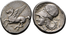 AKARNANIA. Argos Amphilochikon. Circa 340-300 BC. Stater (Silver, 22 mm, 8.26 g, 7 h). A Pegasos flying left. Rev. AMΦI Head of Athena to left, wearin...
