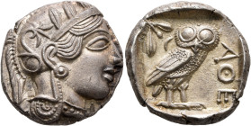 ATTICA. Athens. Circa 430s-420s BC. Tetradrachm (Silver, 25 mm, 17.19 g, 7 h). Head of Athena to right, wearing crested Attic helmet decorated with th...