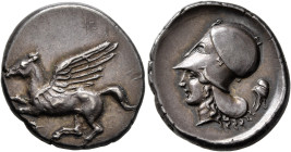 CORINTHIA. Corinth. Circa 400-375 BC. Stater (Silver, 23 mm, 8.69 g, 7 h). Ϙ Pegasos flying left. Rev. Head of Athena to left, wearing Corinthian helm...