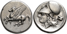 CORINTHIA. Corinth. Circa 375-300 BC. Stater (Silver, 21 mm, 8.49 g, 11 h). Ϙ Pegasos flying left. Rev. Head of Athena to left, wearing Corinthian hel...