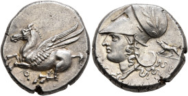 CORINTHIA. Corinth. Circa 375-300 BC. Stater (Silver, 21 mm, 8.53 g, 2 h). Ϙ Pegasos flying left. Rev. Head of Athena to left, wearing laureate Corint...