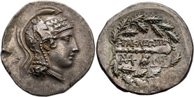 IONIA. Herakleia ad Latmon. Circa 140-135 BC. Tetradrachm (Silver, 32 mm, 17.05 g, 9 h). Head of Athena to right, wearing triple-crested Attic helmet ...