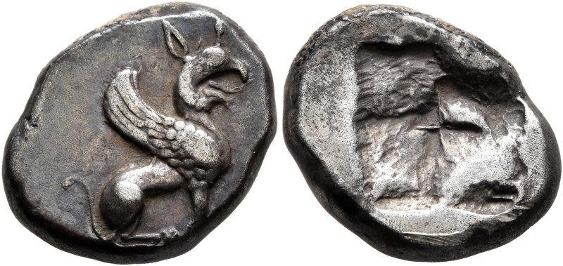 IONIA. Teos. Circa 540-510 BC. Drachm (Silver, 18 mm, 5.86 g). Griffin seated to...
