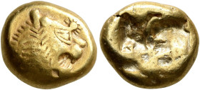 KINGS OF LYDIA. Alyattes to Kroisos, circa 610-546 BC. Hekte (Electrum, 13 mm, 4.70 g), Sardes. Head of a lion with sun and rays on its forehead to ri...
