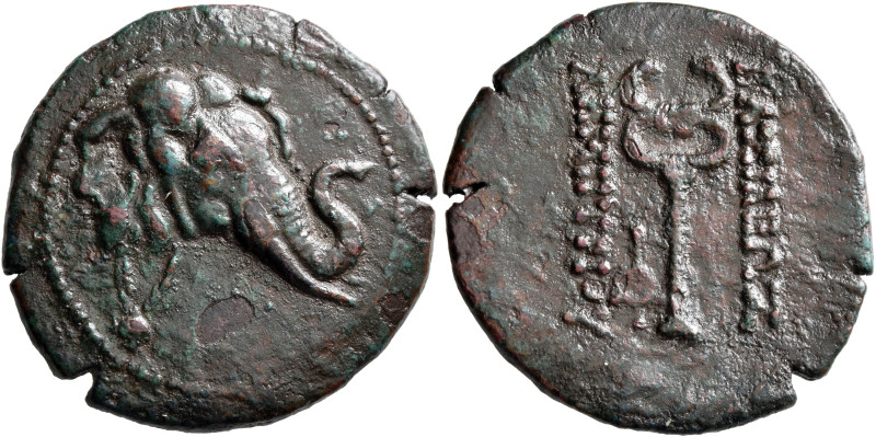 BAKTRIA, Greco-Baktrian Kingdom. Demetrios I, circa 200-185 BC. AE (Bronze, 30 m...