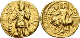 INDIA, Kushan Empire. Vasudeva I, circa 192-225. Dinar (Gold, 22 mm, 7.98 g, 12 h), Kushano-Sasanian imitation in the name of Vasudeva I, early series...
