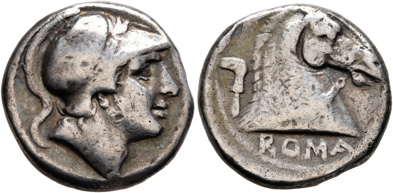 Anonymous, circa 240 BC. Didrachm (Silver, 18 mm, 6.54 g, 5 h), Rome. Head of yo...