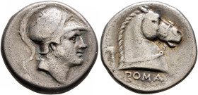 Anonymous, circa 240 BC. Didrachm (Silver, 19 mm, 6.33 g, 6 h), Rome. Head of youthful Mars to right, wearing crested Corinthian helmet decorated with...