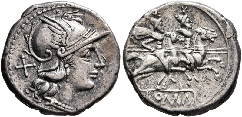 Anonymous, circa 211-208 BC. Denarius (Silver, 18 mm, 3.62 g, 12 h), Rome. Head ...