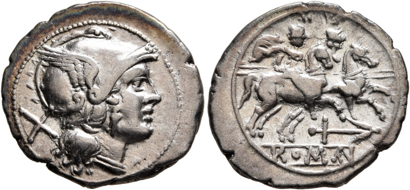 Anonymous, circa 209-208 BC. Denarius (Silver, 20 mm, 3.82 g, 12 h), Rome. Head ...
