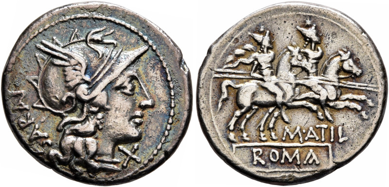 M. Atilius Saranus, 148 BC. Denarius (Silver, 20 mm, 3.73 g, 12 h), Rome. SARAN ...