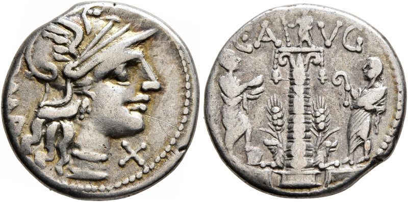 C. Augurinus, 135 BC. Denarius (Silver, 19 mm, 3.82 g, 9 h), Rome. ROMA Head of ...