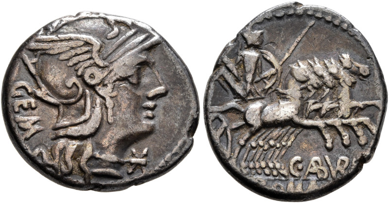 C. Aburius Geminus, 134 BC. Denarius (Silver, 18 mm, 3.73 g, 9 h), Rome. GEM Hea...