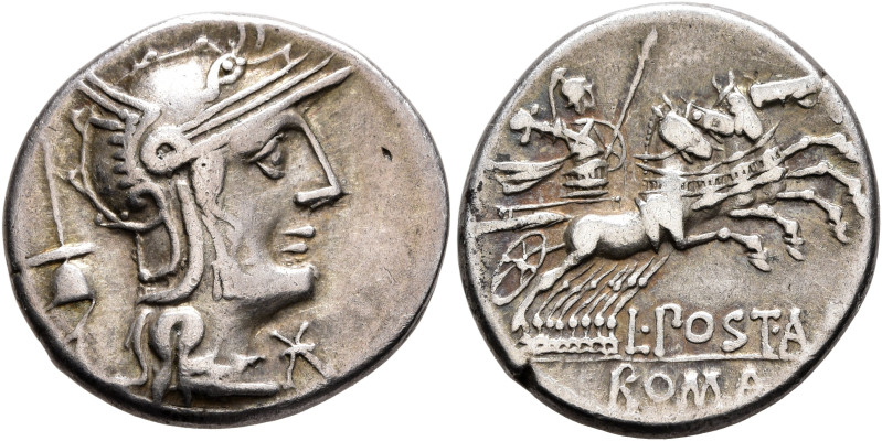 L. Postumius Albinus, 131 BC. Denarius (Silver, 19 mm, 3.88 g, 9 h), Rome. Head ...