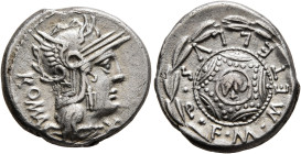 M. Caecilius Q.f. Q.n. Metellus, 127 BC. Denarius (Silver, 17 mm, 3.91 g, 9 h), Rome. ROMA Head of Roma to right, wearing winged helmet, pendant earri...