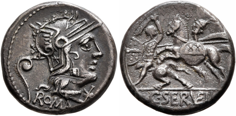 C. Servilius Vatia, 127 BC. Denarius (Silver, 17 mm, 3.90 g, 4 h), Rome. Head of...