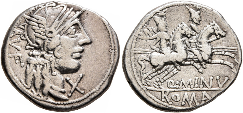 Q. Minucius Rufus, 122 BC. Denarius (Silver, 19 mm, 3.89 g, 6 h), Rome. RVF Head...