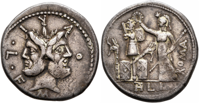 M. Furius L.f. Philus, 120 BC. Denarius (Silver, 19 mm, 3.91 g, 2 h), Rome. M FO...