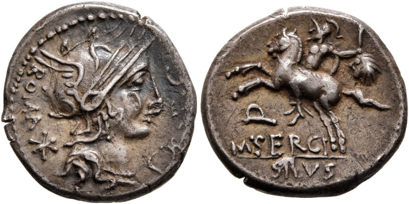 M. Sergius Silus, 116-115 BC. Denarius (Silver, 17 mm, 3.78 g, 4 h), Rome. ROMA ...