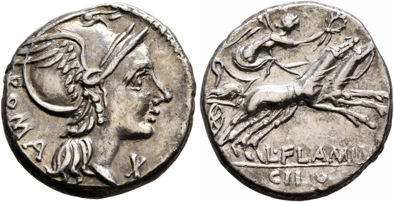 L. Flaminius Chilo, 109-108 BC. Denarius (Silver, 18 mm, 3.89 g, 10 h), Rome. RO...