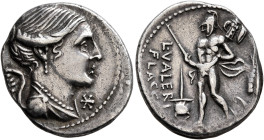 L. Valerius Flaccus, 108-107 BC. Denarius (Silver, 19 mm, 3.94 g, 1 h), Rome. Draped and winged bust of Victory to right; below chin, star (mark of va...