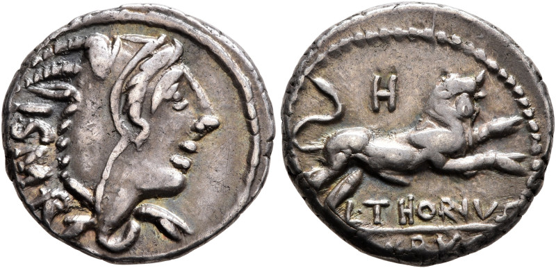 L. Thorius Balbus, 105 BC. Denarius (Silver, 17 mm, 3.93 g, 12 h), Rome. I•S•M•R...