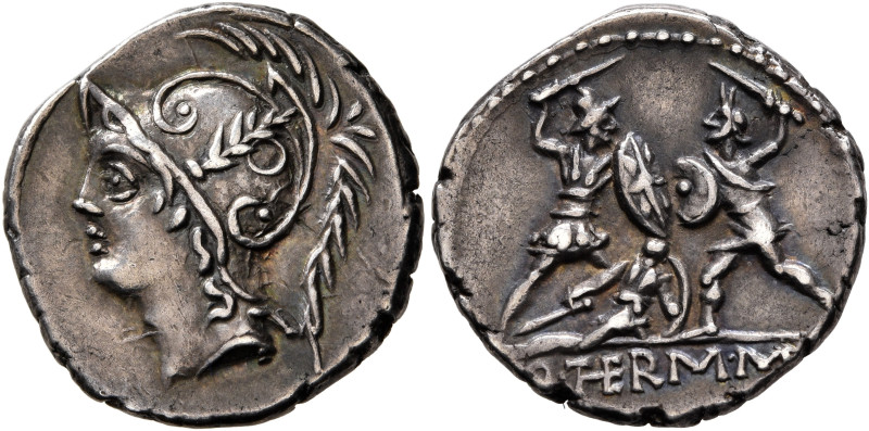 Q. Thermus M.f, 103 BC. Denarius (Silver, 18 mm, 3.52 g, 1 h), Rome. Head of Mar...