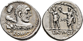 P. Cornelius Lentulus Marcellinus, 100 BC. Denarius (Silver, 19 mm, 3.81 g, 12 h), Rome. ROMA Bust of Hercules to right, seen from behind, draped with...