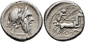 D. Silanus L.f, 91 BC. Denarius (Silver, 17 mm, 3.93 g, 2 h), Rome. Diademed head of Silanus to right; below, plough. Rev. D•SILANVS•L•F Victory in bi...