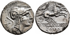 D. Silanus L.f, 91 BC. Denarius (Silver, 16 mm, 3.11 g, 9 h), Rome. Head of Roma to right, wearing winged helmet; behind, X (mark of value). Rev. D•SI...