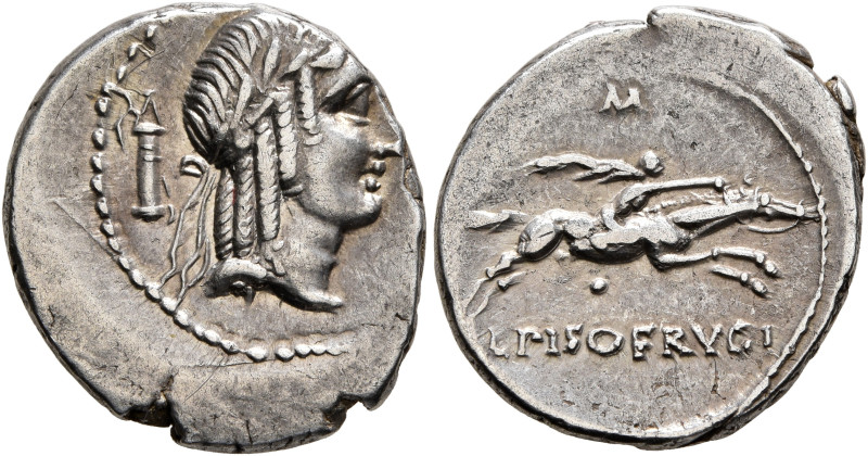 L. Calpurnius Piso Frugi, 90 BC. Denarius (Silver, 19 mm, 3.71 g, 6 h), Rome. La...