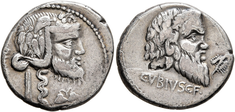 C. Vibius C.f. Pansa, 90 BC. Denarius (Silver, 19 mm, 3.71 g, 7 h), Rome. Mask o...