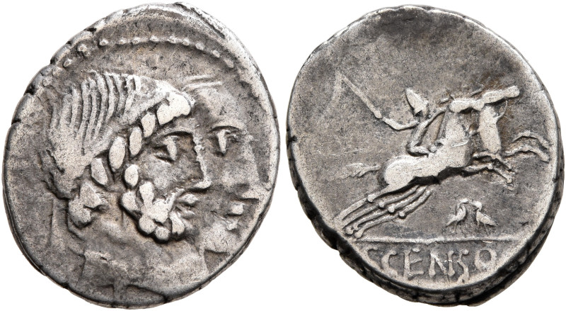 C. Censorinus, 88 BC. Denarius (Silver, 18 mm, 3.64 g, 6 h), Rome. Jugate heads ...