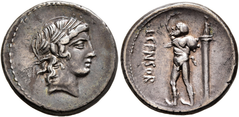 L. Censorinus, 82 BC. Denarius (Silver, 17 mm, 3.88 g, 6 h), Rome. Laureate head...