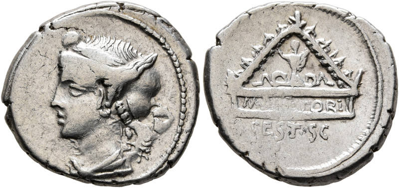 M. Plaetorius M.f. Cestianus, 57 BC. Denarius (Silver, 19 mm, 3.94 g, 6 h), Rome...